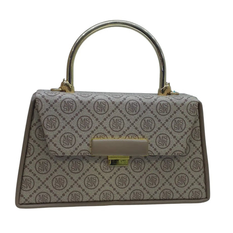 MS Women's Monogram Top Handle Handbag with Gold Flap - Glagil