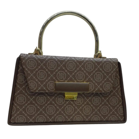 MS Women's Monogram Top Handle Handbag with Gold Flap - Glagil