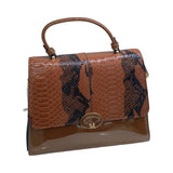 Miss Alita Women's Faux Leather Satchel Bag with Snake Print Accent - Glagil