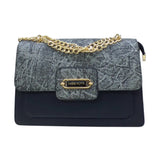 Miss Alita Two-Tone Denim and Leather Shoulder Bag - Glagil