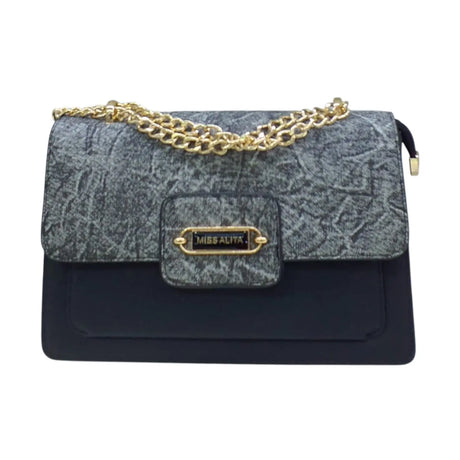 Miss Alita Two-Tone Denim and Leather Shoulder Bag - Glagil