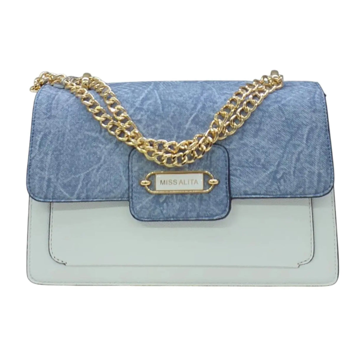 Miss Alita Two-Tone Denim and Leather Shoulder Bag - Glagil