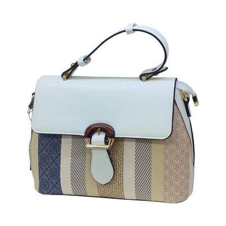 Striped Top Handle Bag with Buckle Lock - Glagil