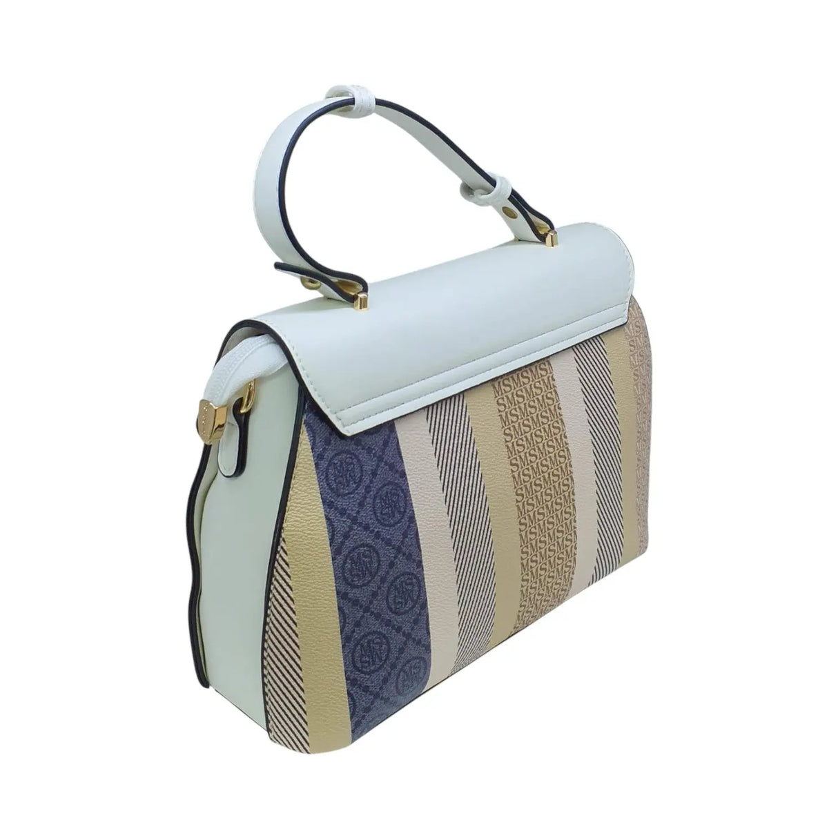 Striped Top Handle Bag with Buckle Lock - Glagil