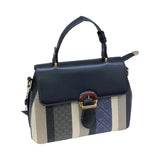 Striped Top Handle Bag with Buckle Lock - Glagil