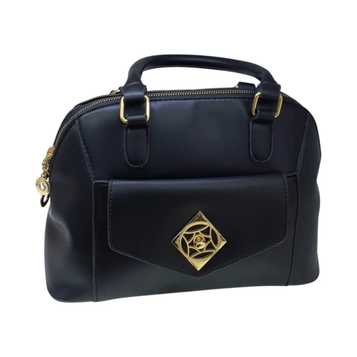 Dome Leather Handbag with Gold Accent - Glagil