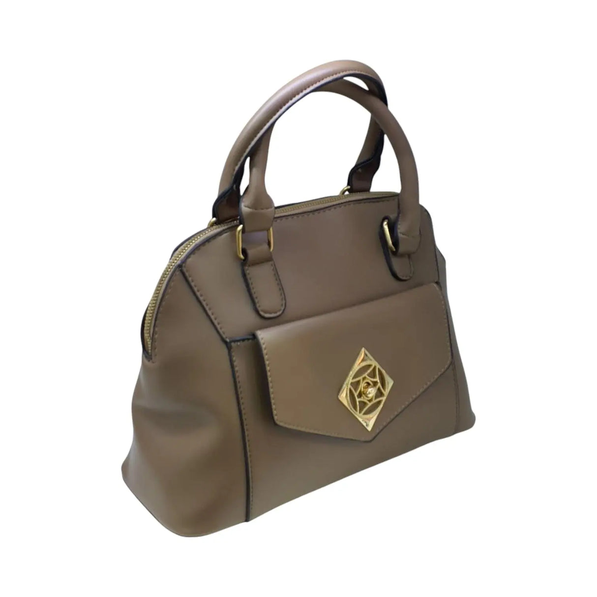 Dome Leather Handbag with Gold Accent - Glagil