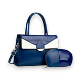 Stylish Two-Tone Croc-Embosed Handbag Set with Coin Pouch - Glagil