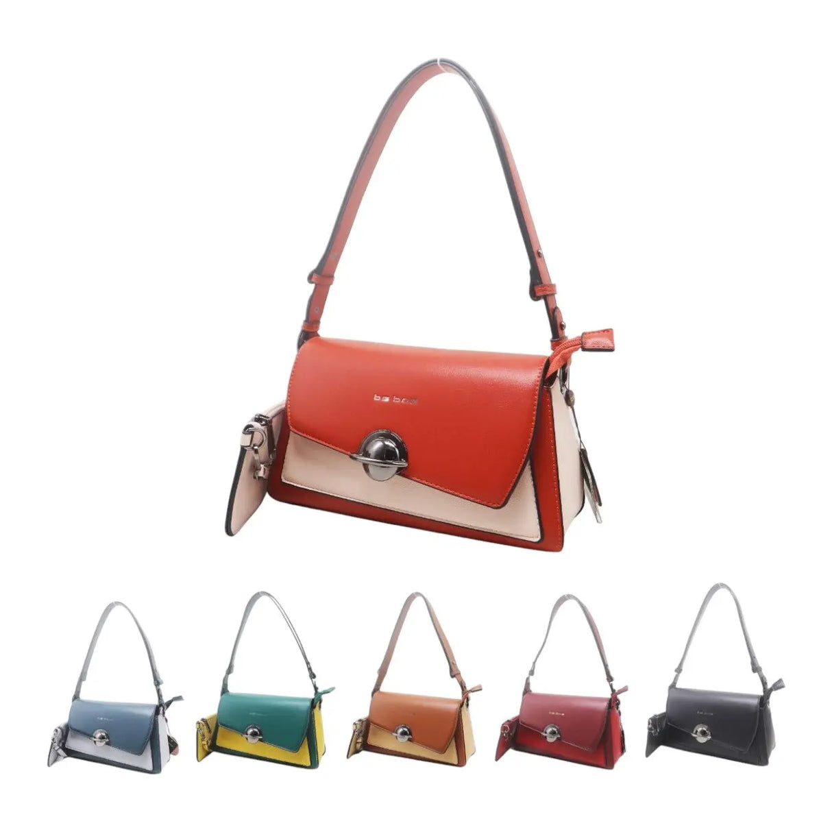 Bs Colorblock Shoulder Bag with Round Lock & Wallet - Glagil