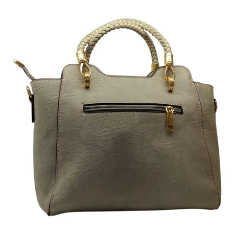 Leather Briaded Two-Tone Bag with Gold Accent - Glagil