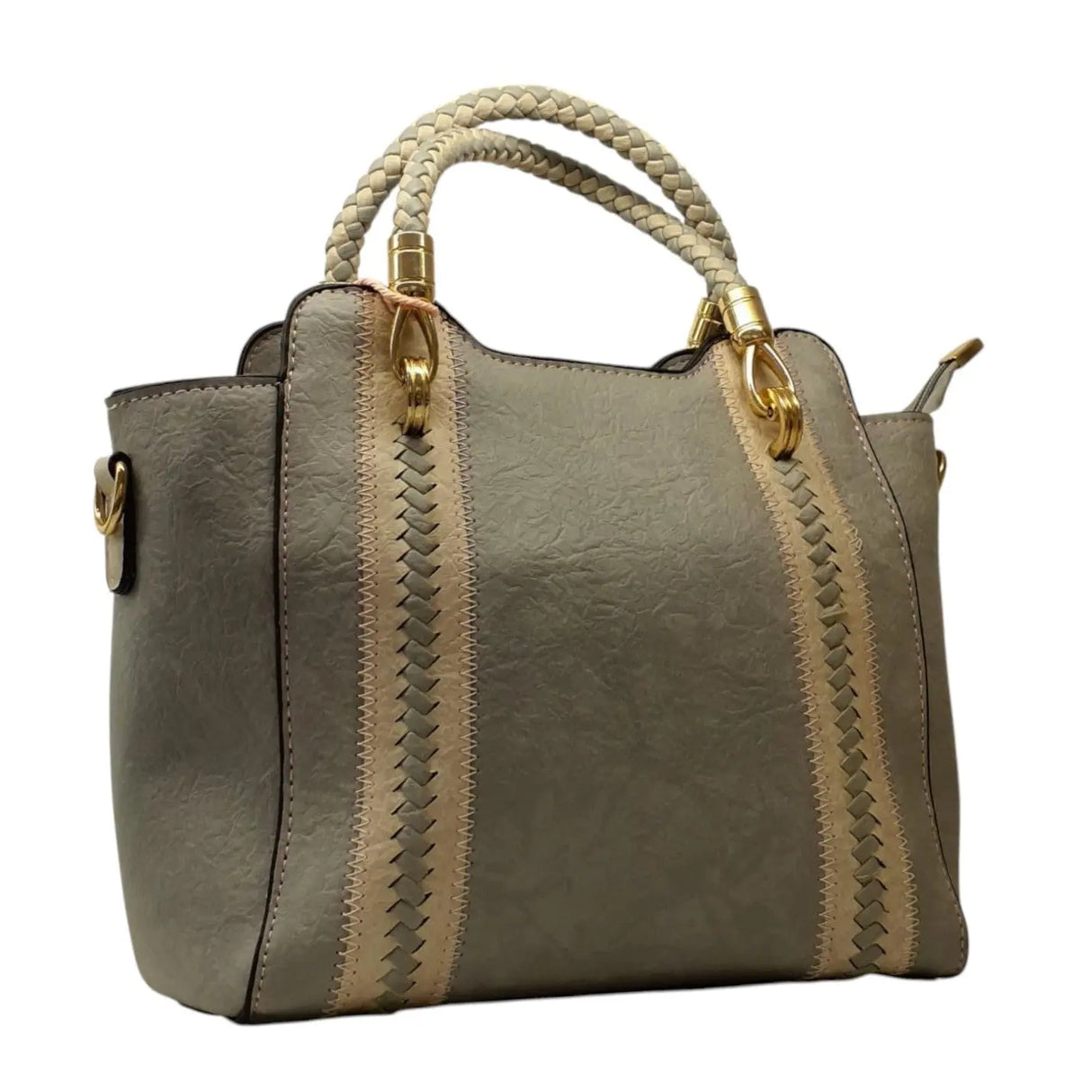 Leather Briaded Two-Tone Bag with Gold Accent - Glagil