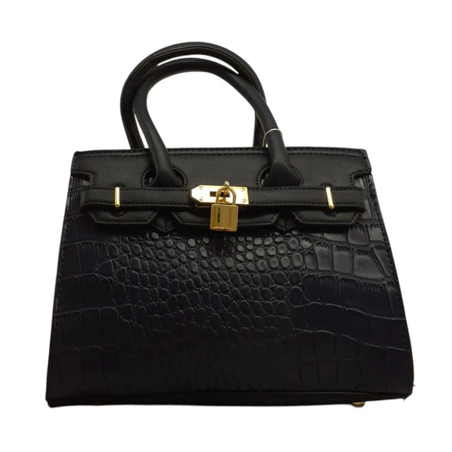 Crocodile-Embossed Handbag with Gold Lock - Glagil