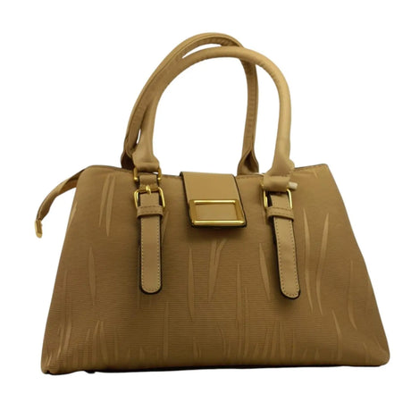 Textured Handbag with Gold Buckle - Glagil