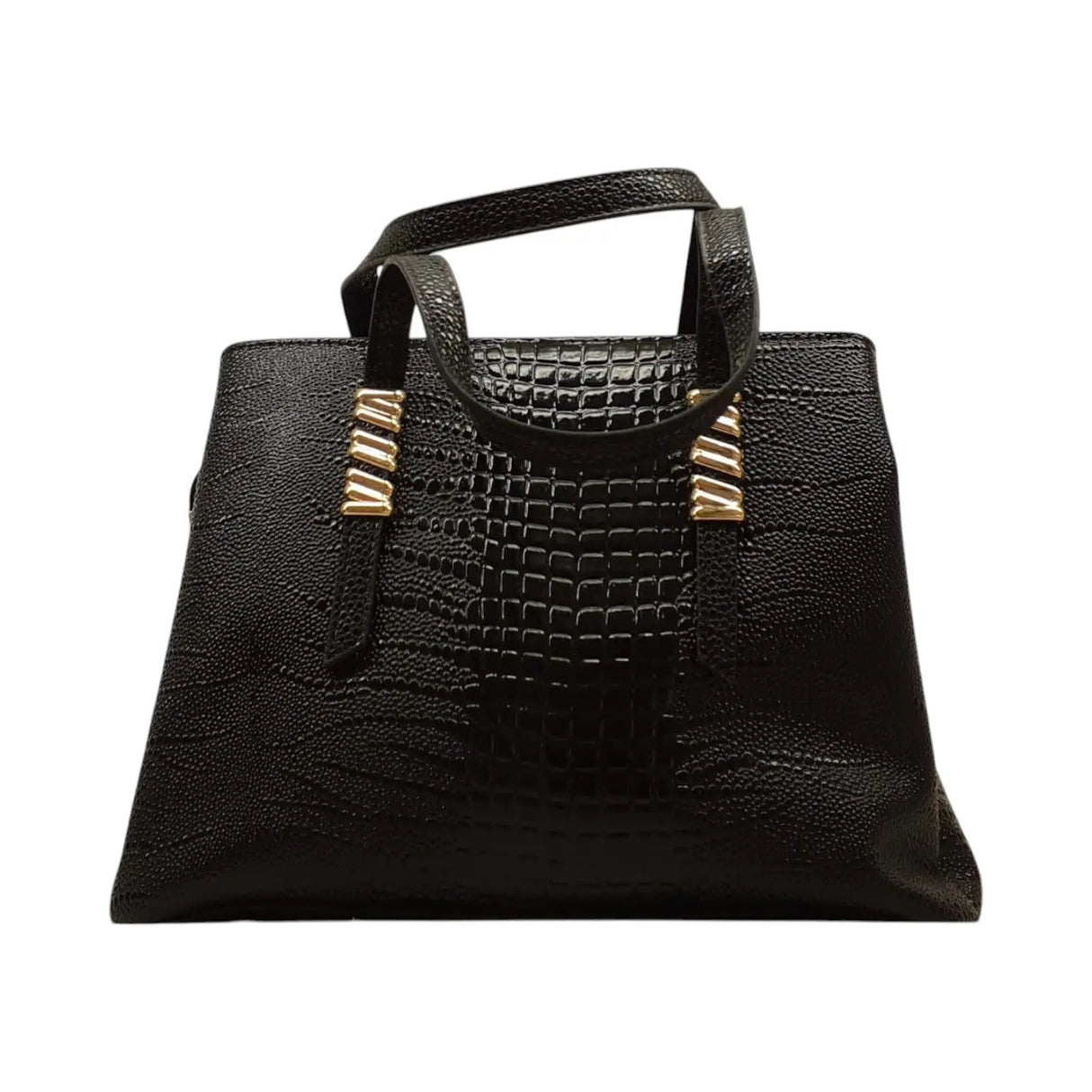 Crocodile-Embossed Handbag with Gold Accents - Glagil