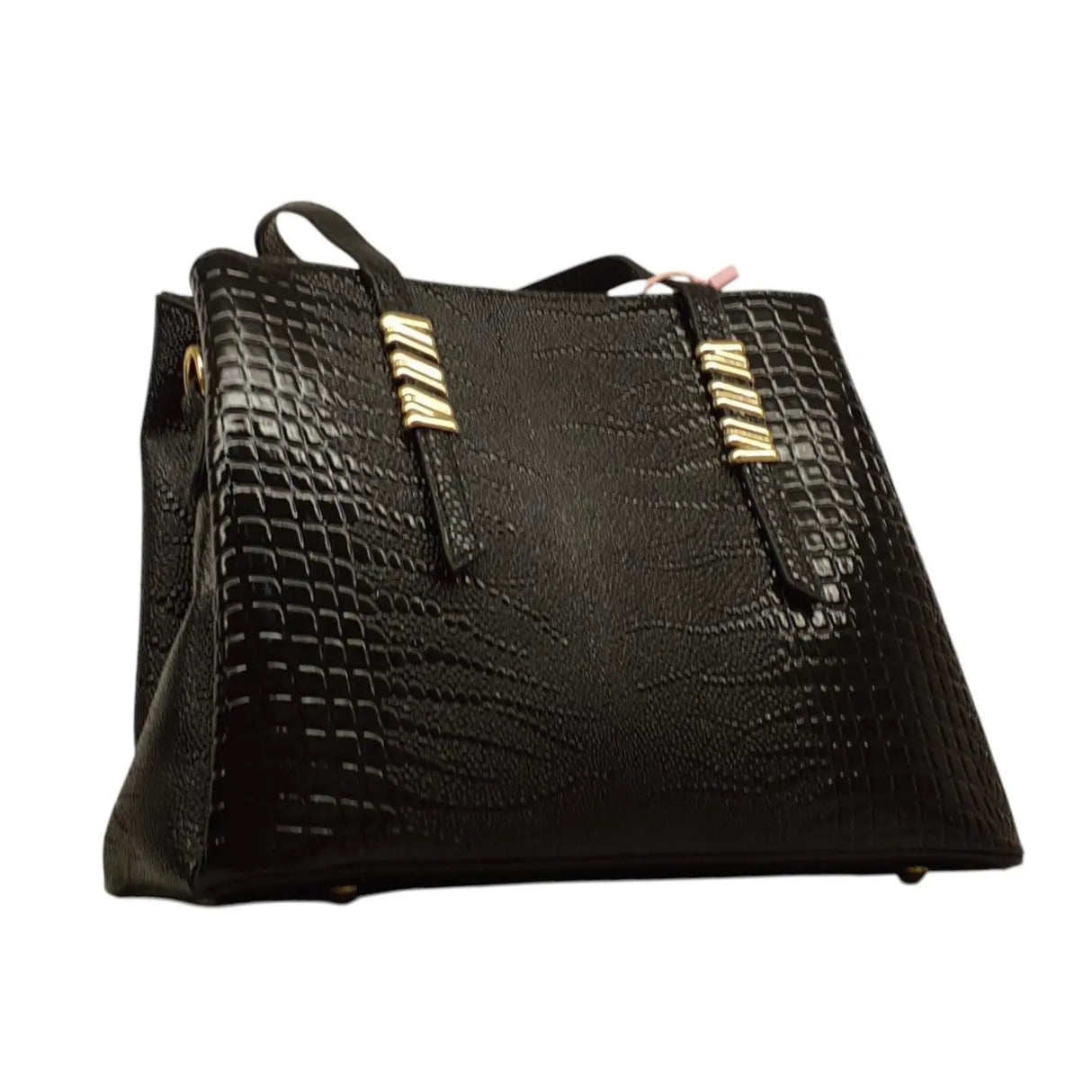 Crocodile-Embossed Handbag with Gold Accents - Glagil