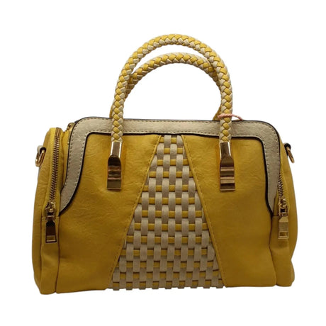 Woven Accent Handbag with Braided Handle - Glagil