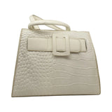 Crocodile-Embossed Handbag with Buckle Accent - Glagil