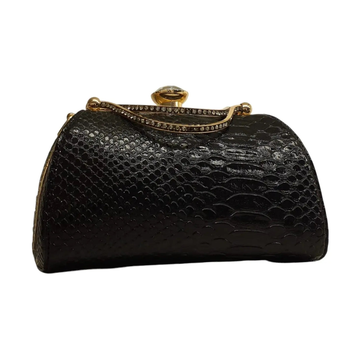 Croc-Embossed Crystal Embellished Clutch with Peacock Pattern - Glagil