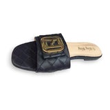 Bling Bling Quilted Slide Sandal with Gold Buckle - Glagil