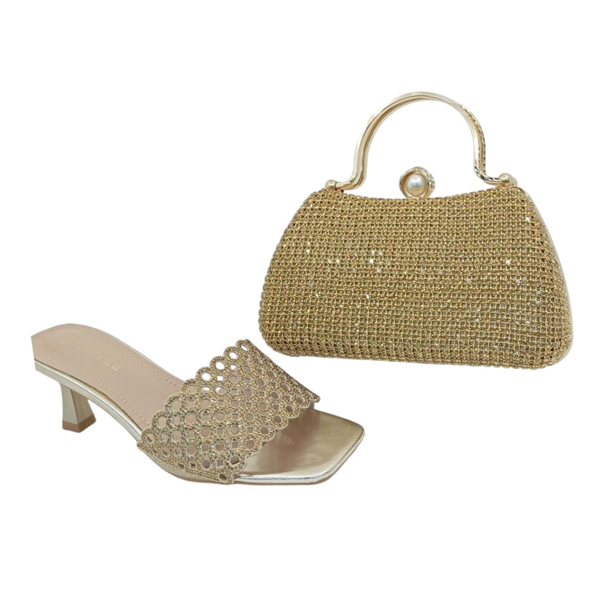 Meilee Mesh Heeled Sandals & Handbag Set - Glagil