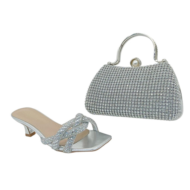 Meilee Knot Mules Heeled Sandals & Handbag Set - Glagil