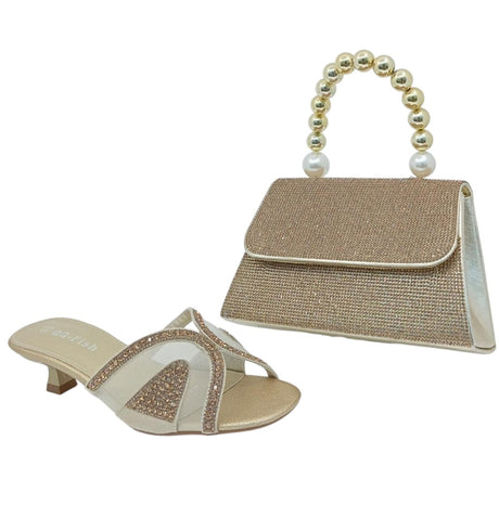 Qq Fish Mesh Net Rhinestone Sandals & Handbag Set - Glagil