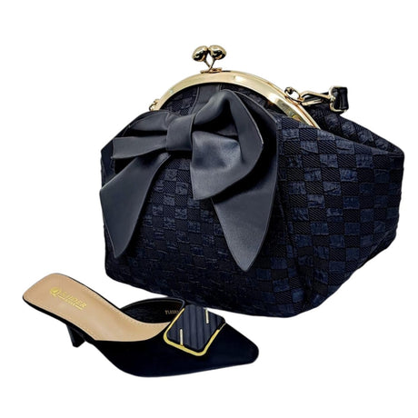 Saider Woven Bow Handbag and Pointed Mule Heels Set - Glagil