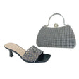 Meilee Perforated Rhinestone Mule Heels and Pearl Handle Clutch Set - Glagil