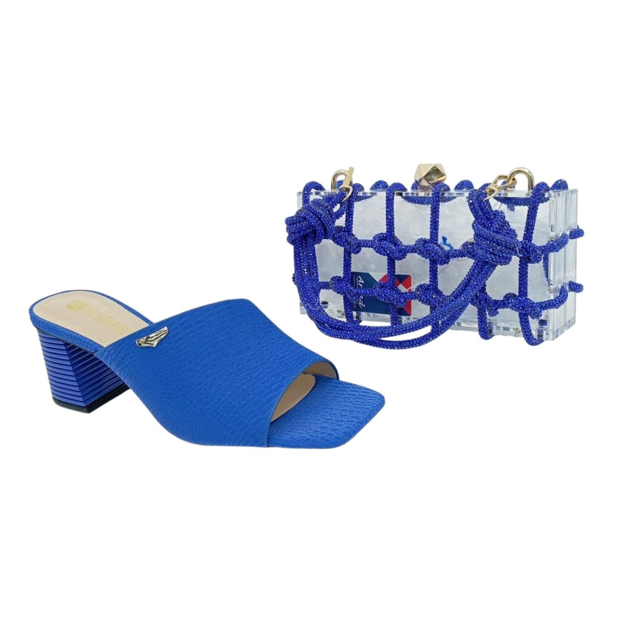 Aimeigao Croc Square Open Toe Block Heel Sandals and Acrylic Handbag Set - Glagil