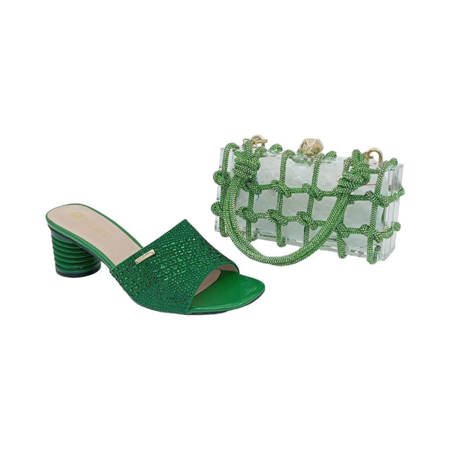 Aimeigao Crystal Mule Heels and Acrylic Handbag Set - Glagil