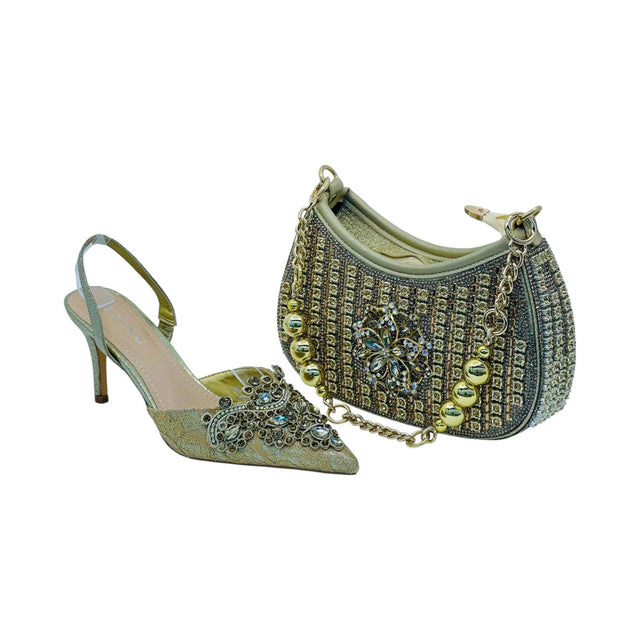 Taiyu Gold Heels and Pearl Bag Set - Glagil