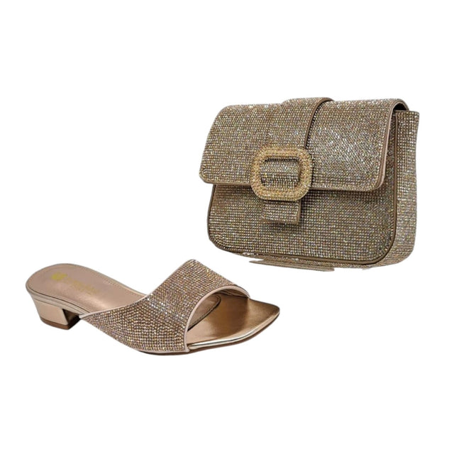 Meilee Rhinestone Mule Heel and Buckle Clutch Set - Glagil