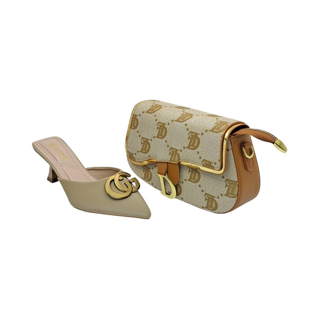 Saider Pointed Mules and Monogram Shoulder Bag Set - Glagil