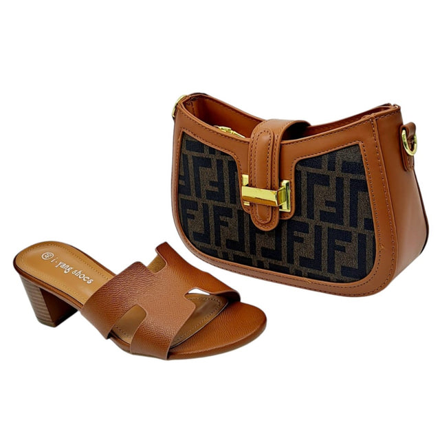 i yang Block Heel Sandals and Monogram Bag Set - Glagil