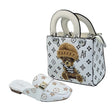 H and Y Print Loafers and Teddy Bear Monogram Handbag Set - Glagil