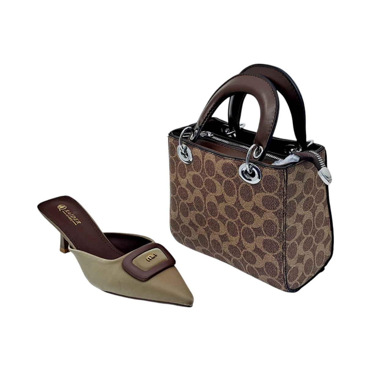 Saider Monogram Handbag and Pointed Toe Heels Set - Glagil