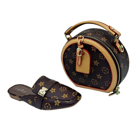 H and Y Pointed Toe Loafers and Round Mini Bag Set - Glagil