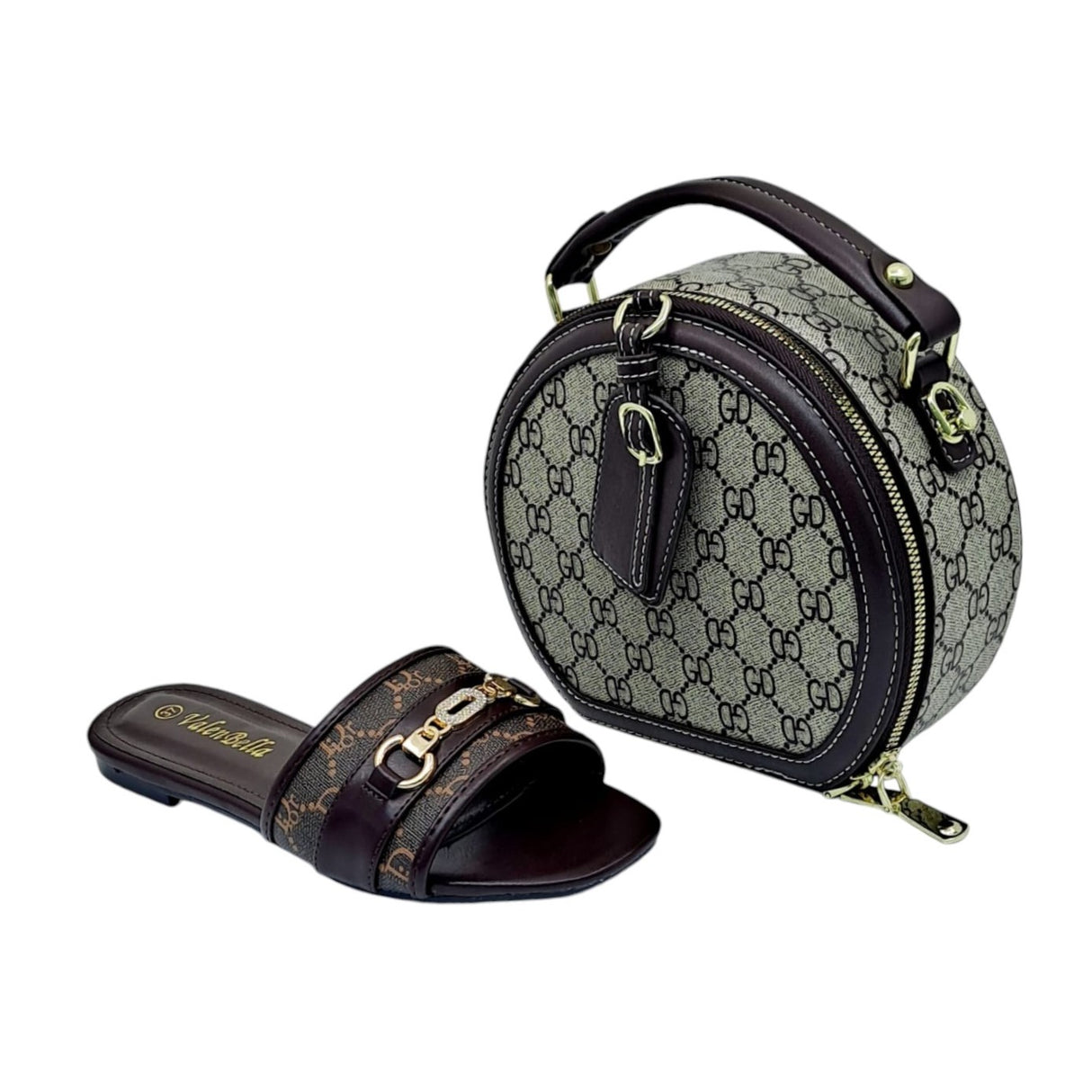 Valenbella Slide Sandal and Round Mini Handbag Set - Glagil