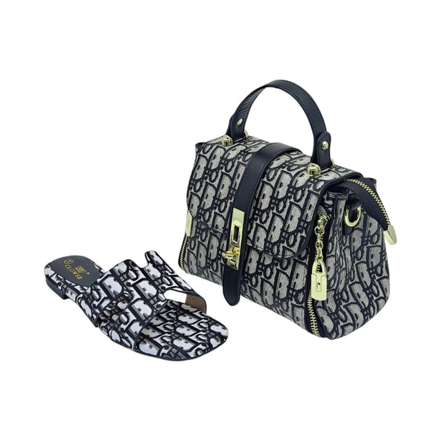 Clowse Monogram  Sandal and Top Handle twisted Lock Handbag Set - Glagil