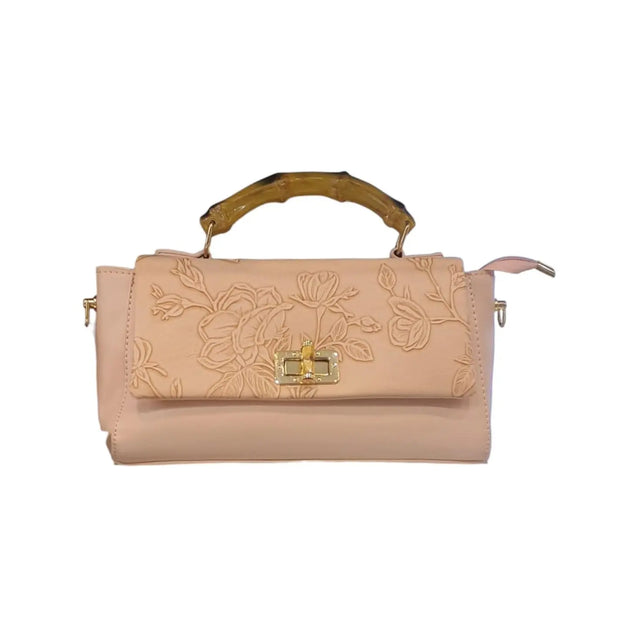 FLORAL EMBOSSED BAMBOO HANDLE BAG - NJM5873 Glagil