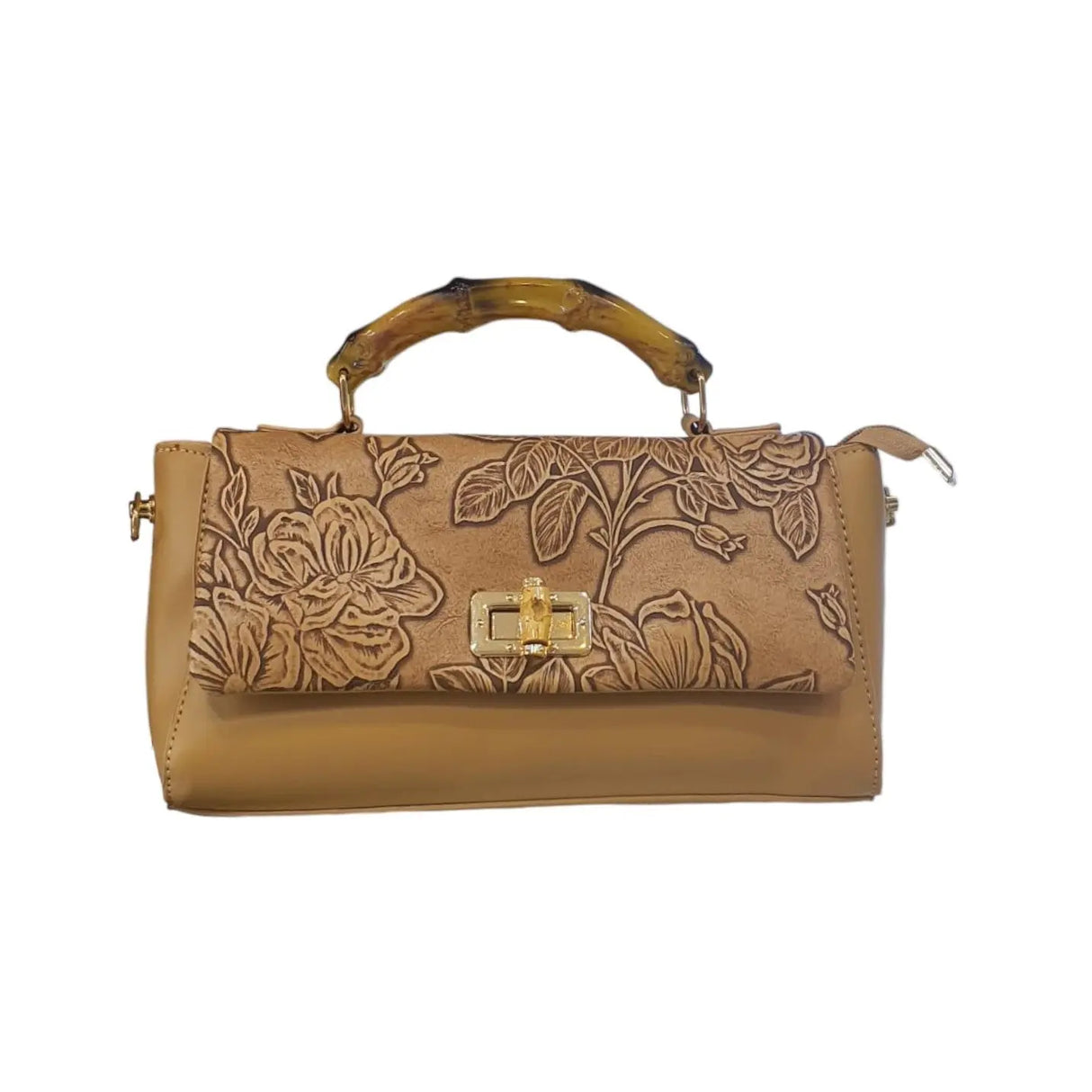 FLORAL EMBOSSED BAMBOO HANDLE BAG - NJM5873 Glagil