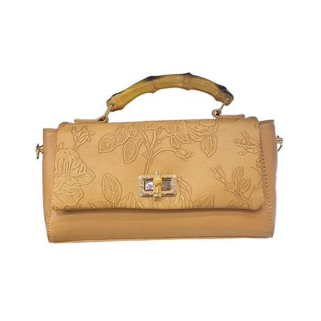 FLORAL EMBOSSED BAMBOO HANDLE BAG - NJM5873 Glagil