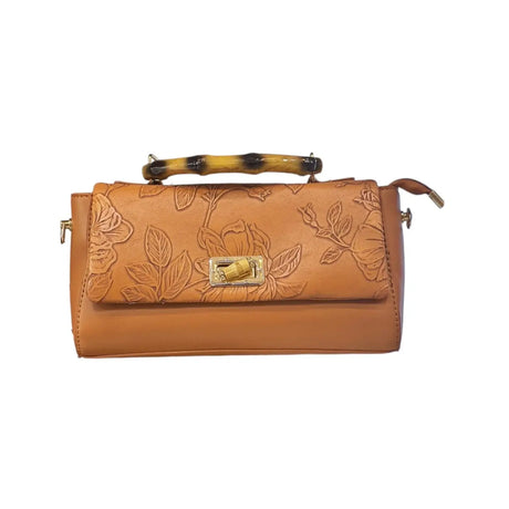 FLORAL EMBOSSED BAMBOO HANDLE BAG - NJM5873 Glagil