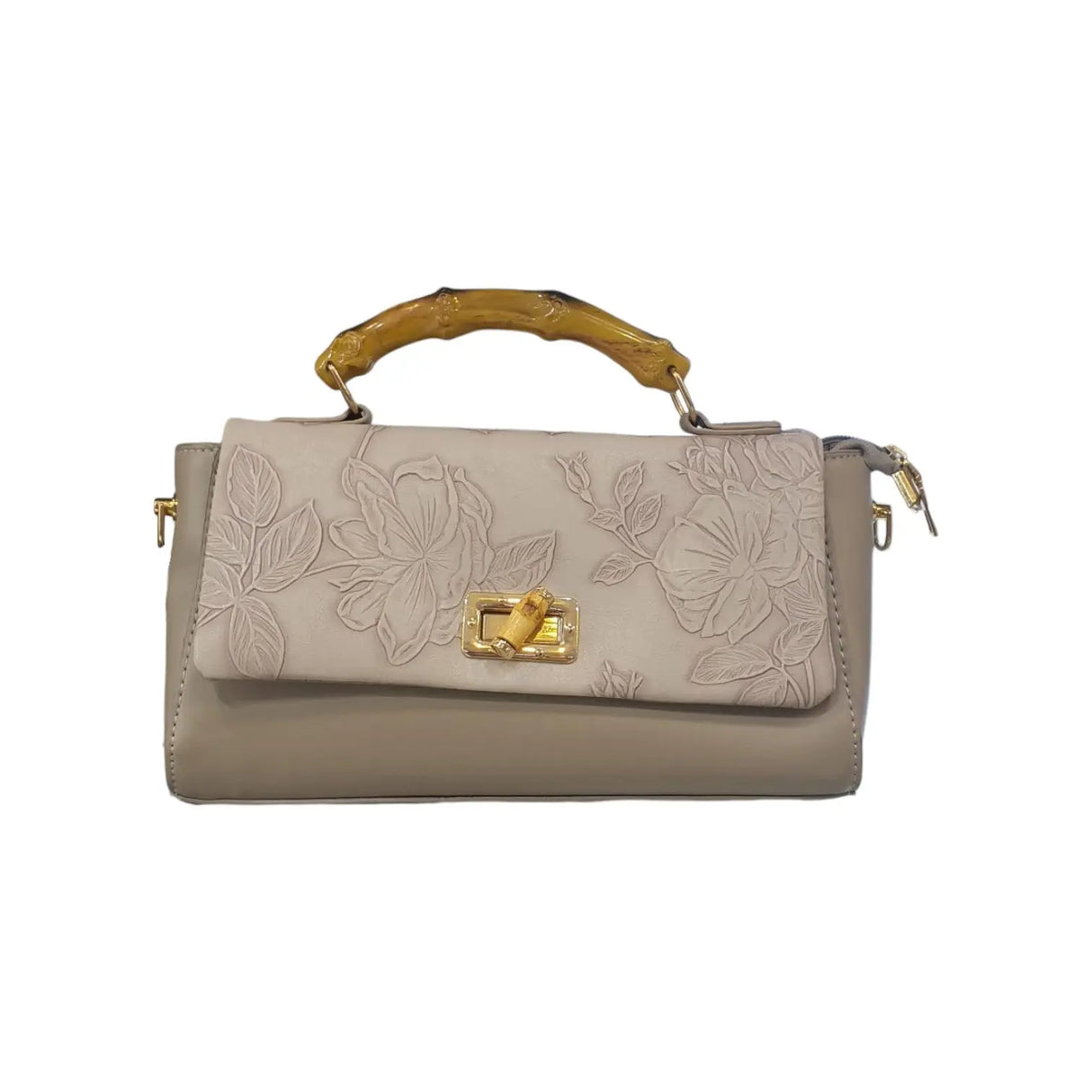 FLORAL EMBOSSED BAMBOO HANDLE BAG - NJM5873 Glagil